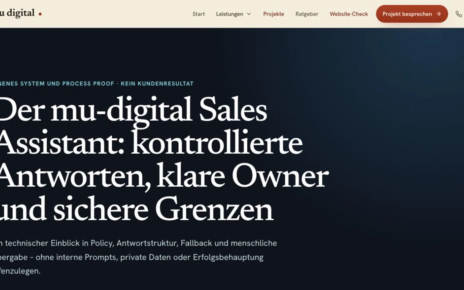 Öffentliche Process-Proof-Seite des mu-digital Sales Assistant.